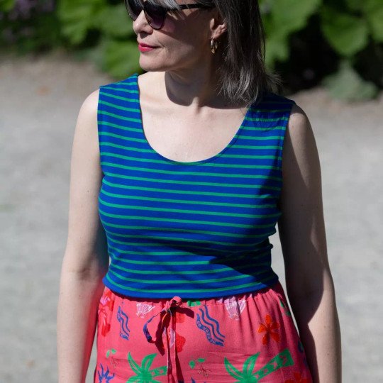 Crop Top Linda rayures vertes et bleues