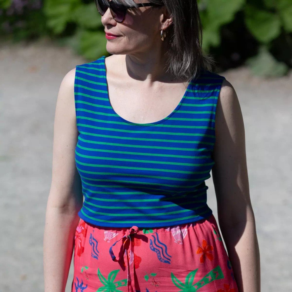 Crop Top Linda rayures vertes et bleues