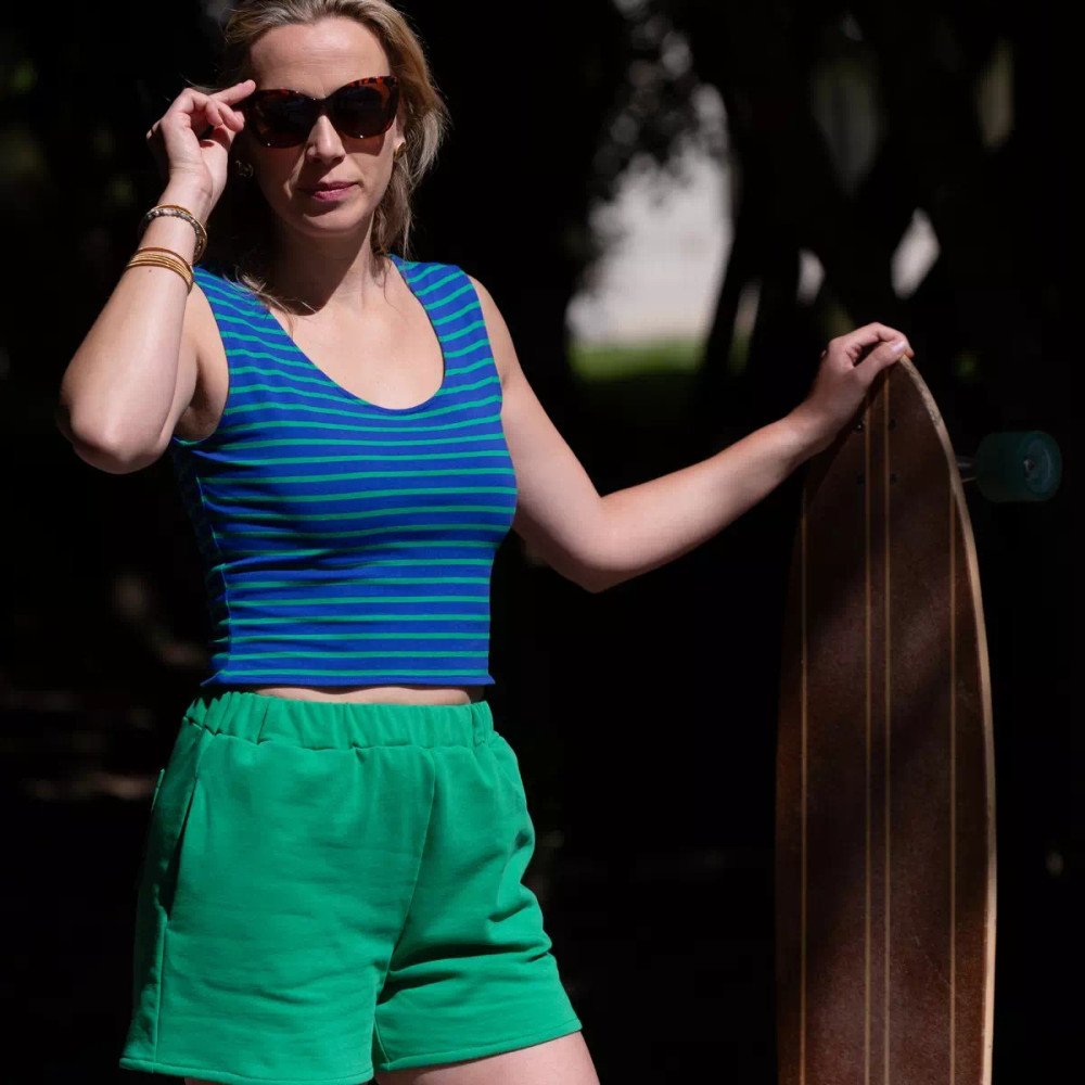 Crop Top Linda rayures vertes et bleues