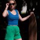 Crop Top Linda rayures vertes et bleues