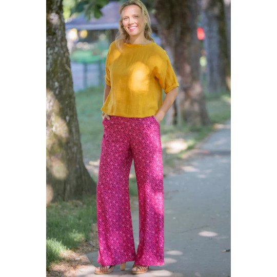 Pantalon fluide Asia motif pétales rose