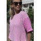 Top Zoé double-gaze de coton vichy rose et blanc