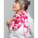 Foulard Azalée - Motif floral rose fuschia écru
