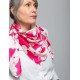 Foulard Azalée - Motif floral rose fuschia écru