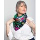 Foulard Botanica - Motif floral multicolore sur fond noir et blanc