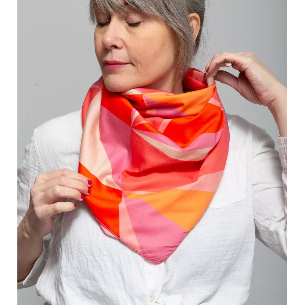 Foulard Facettes - Motif graphique oranger