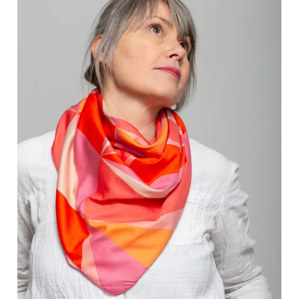 Foulard Facettes - Motif graphique oranger
