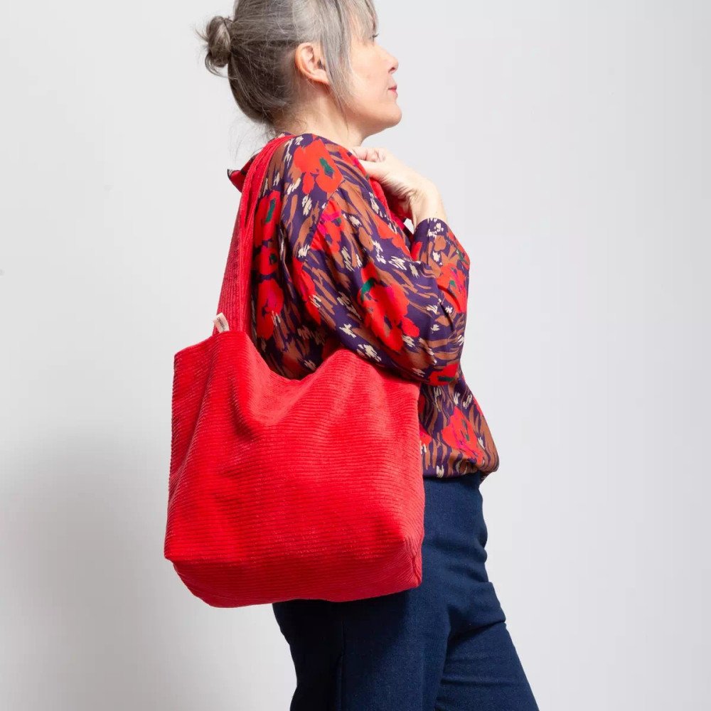 Cabas réversible Rosa - Côté velours rouge cerise