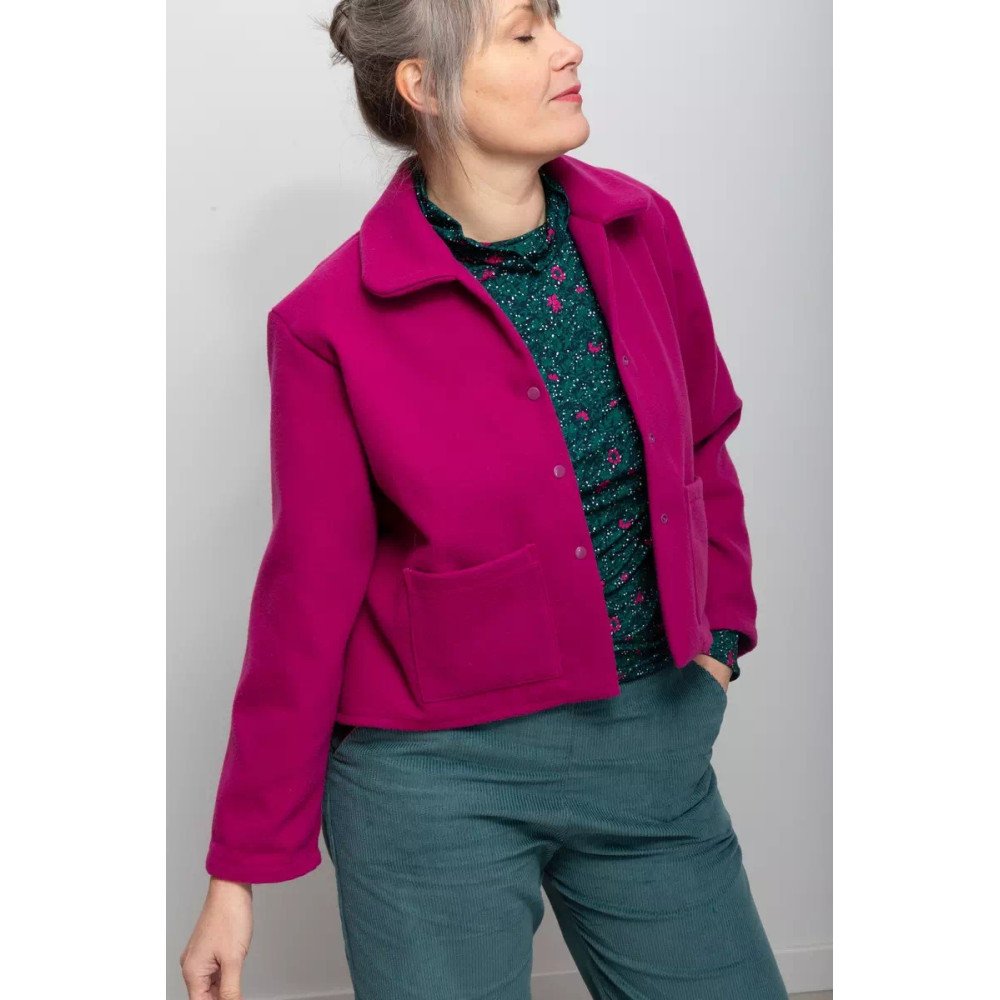 Veste Betty Rose - Caban de laine rose framboise