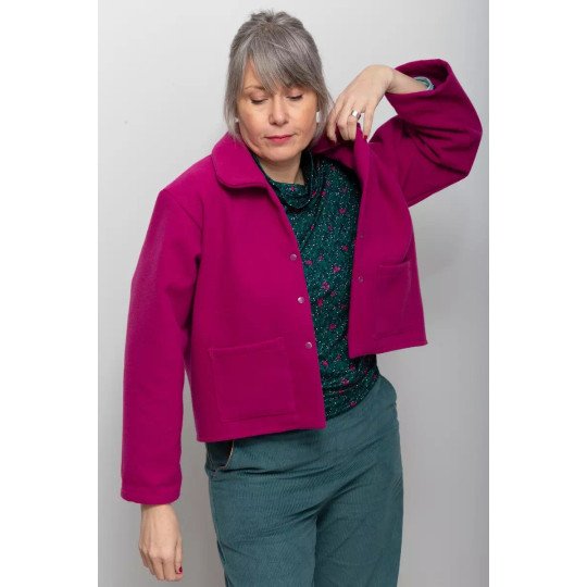 Veste Betty Rose - Caban de laine rose framboise