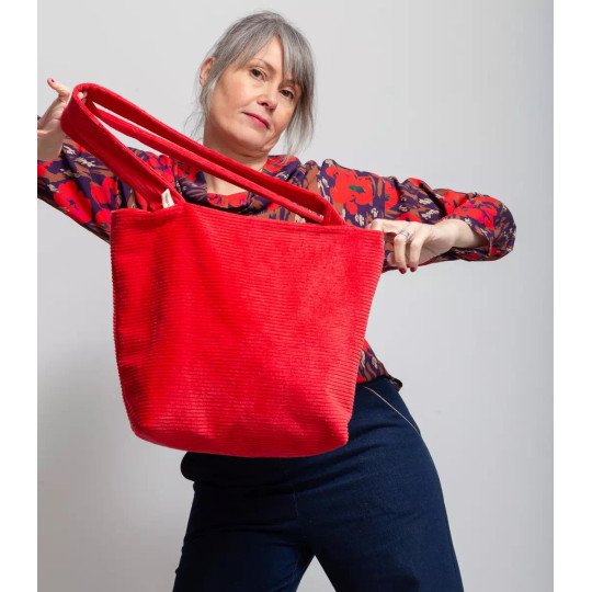 Cabas réversible Rosa - Côté velours rouge cerise