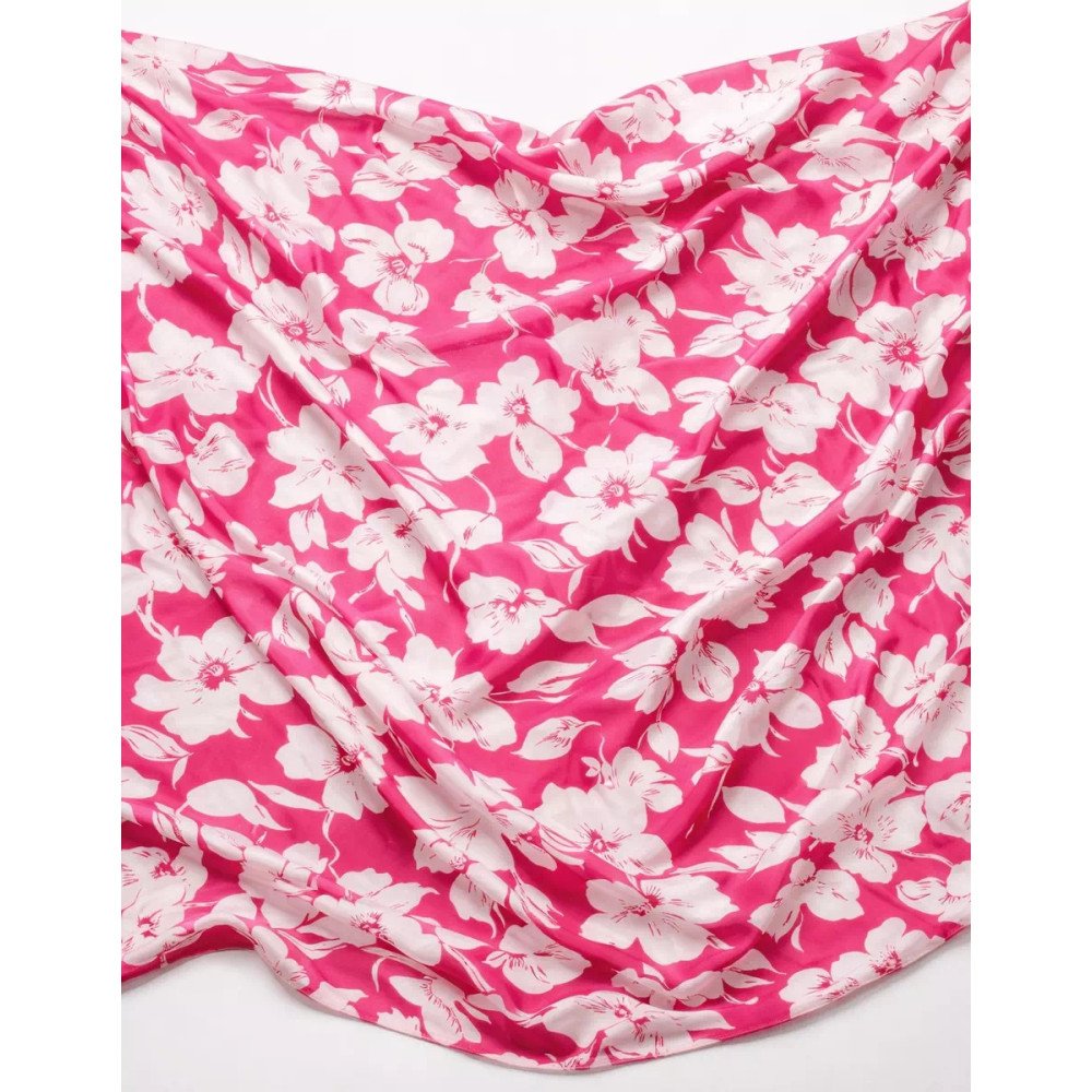 Foulard Azalée - Motif floral rose fuschia écru