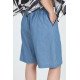 Bermuda Diane en chambray bleu, dos élastiqué et coupe évasée.