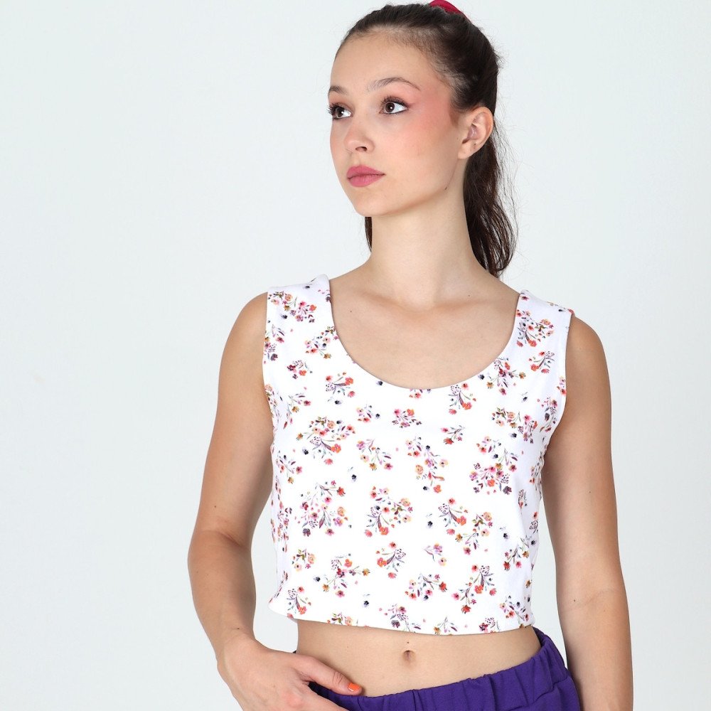 Crop top fleuri femme Linda, vue de face.