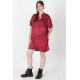 Robe-chemise fluide femme Pulsica bordeaux avec poches, vue de face en pied.