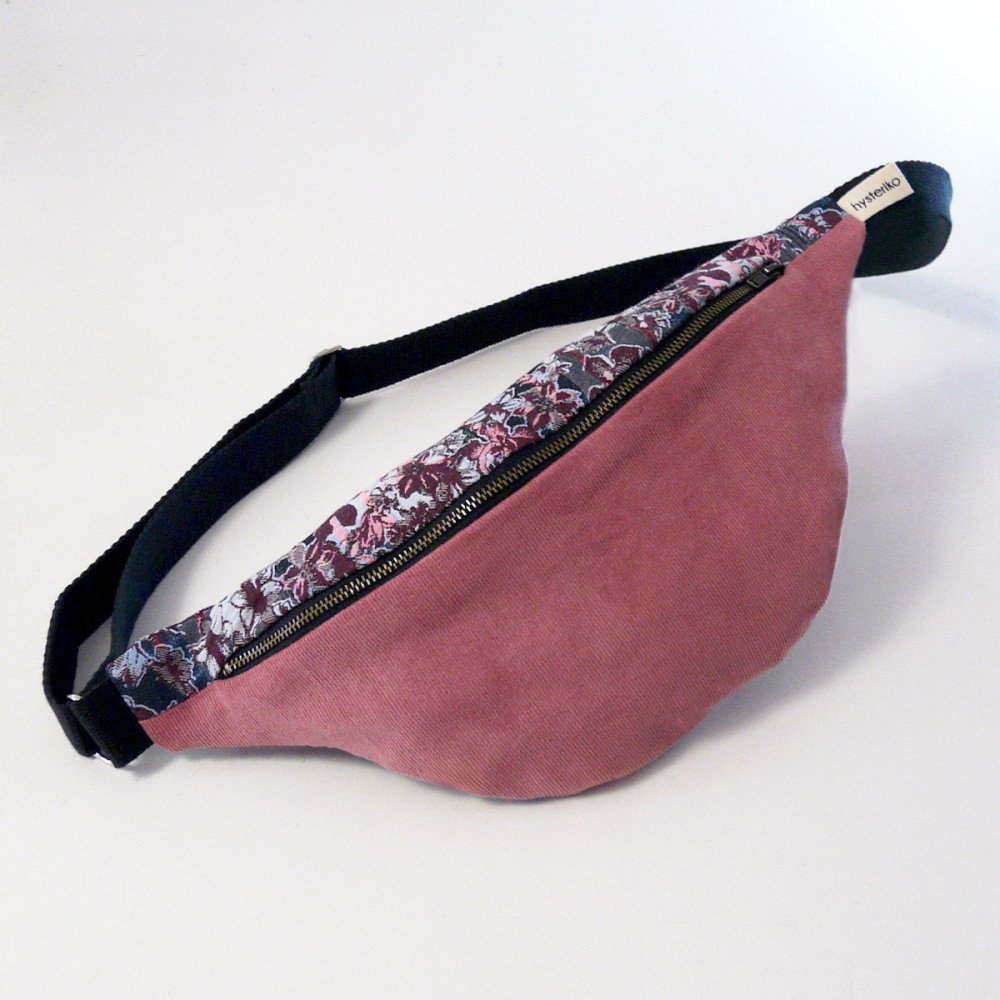 Sac banane femme Fanny Jacquard Rose en velours rose et jacquard