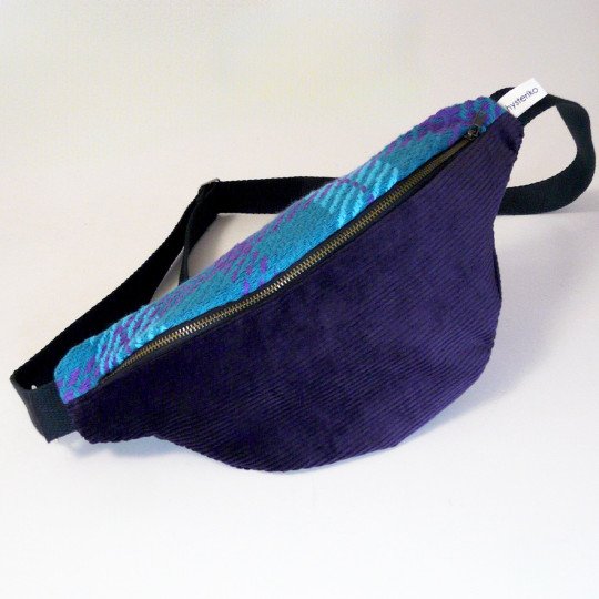 Sac banane femme Fanny Blue Velvet en velours violet et jacquard turquoise