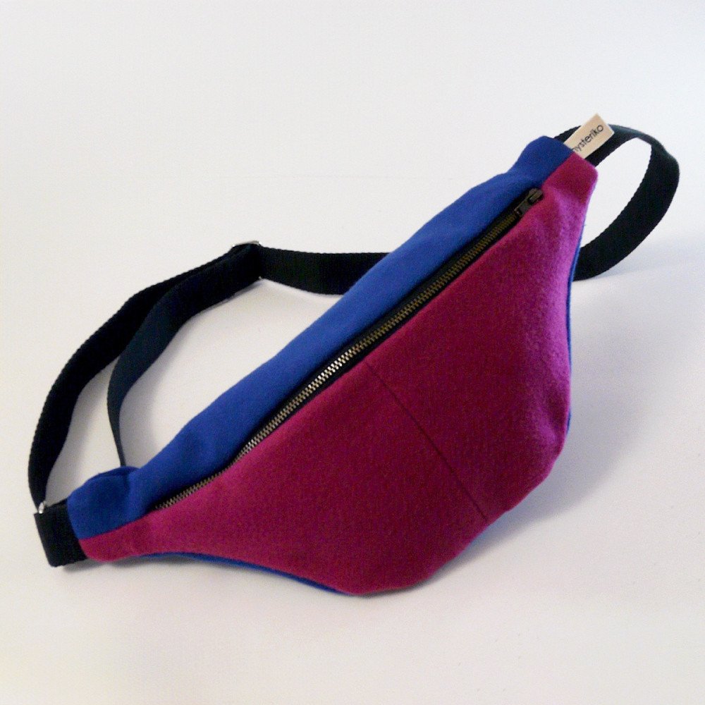 Sac banane femme Fanny Duo Électrique bleu et fuchsia en laine upcyclée