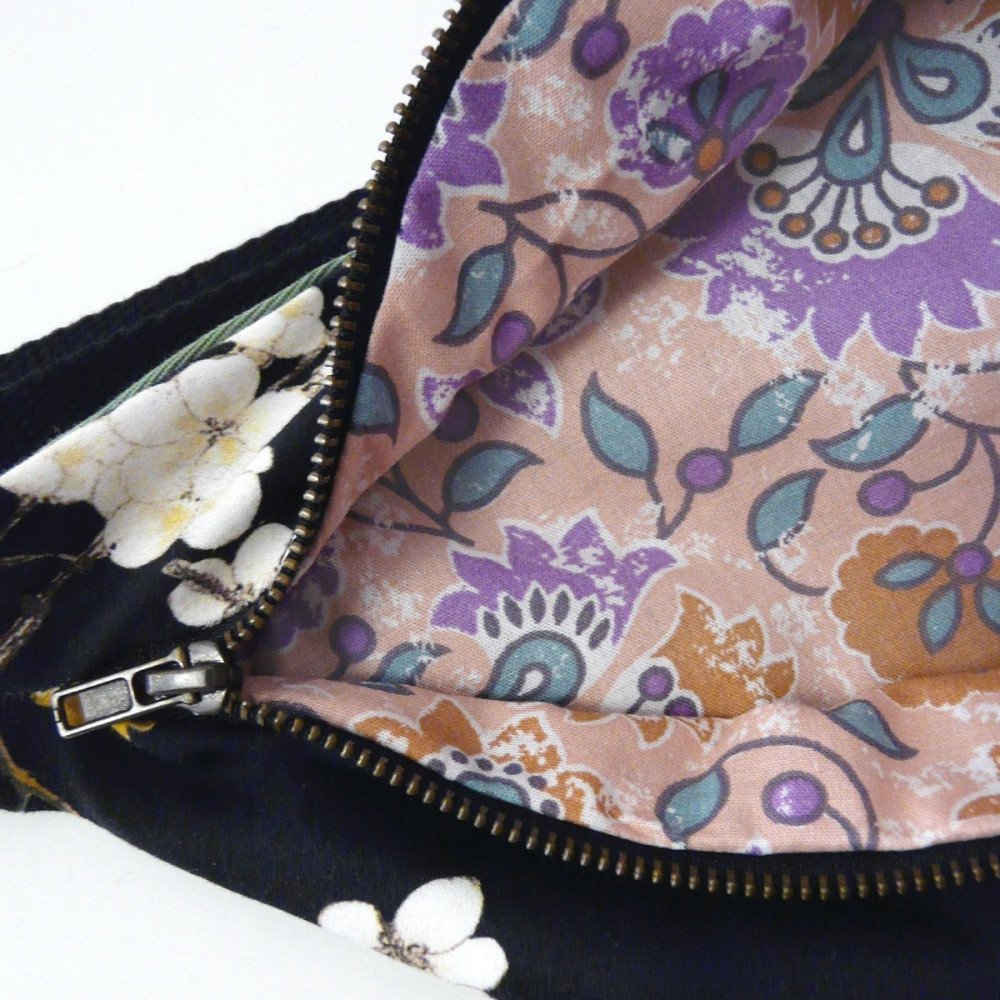 Doublure fleurie saumon lilas et blanc de la banane Fanny Sakura Nocturne