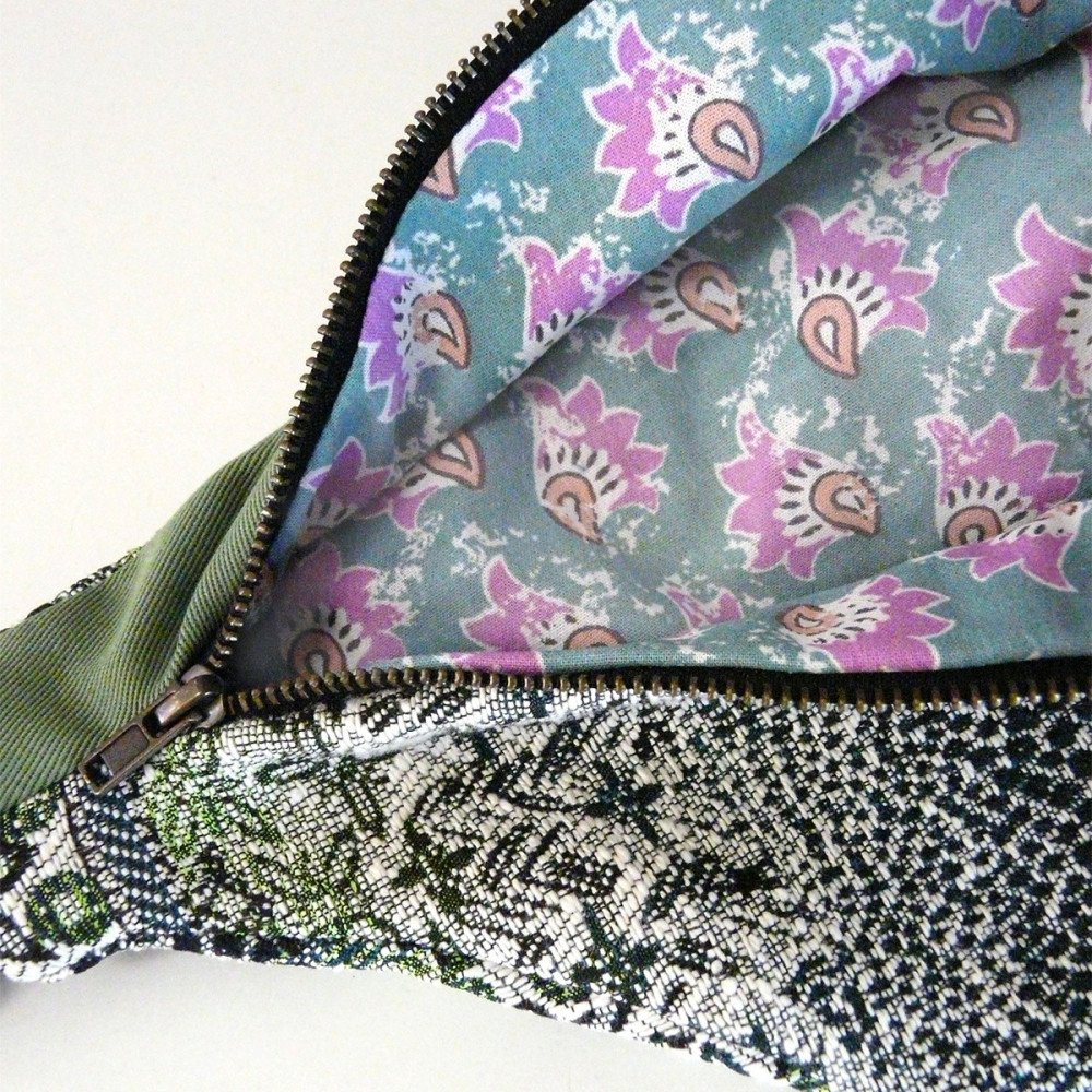 Doublure fleurie turquoise et lilas de la banane Fanny Canopée