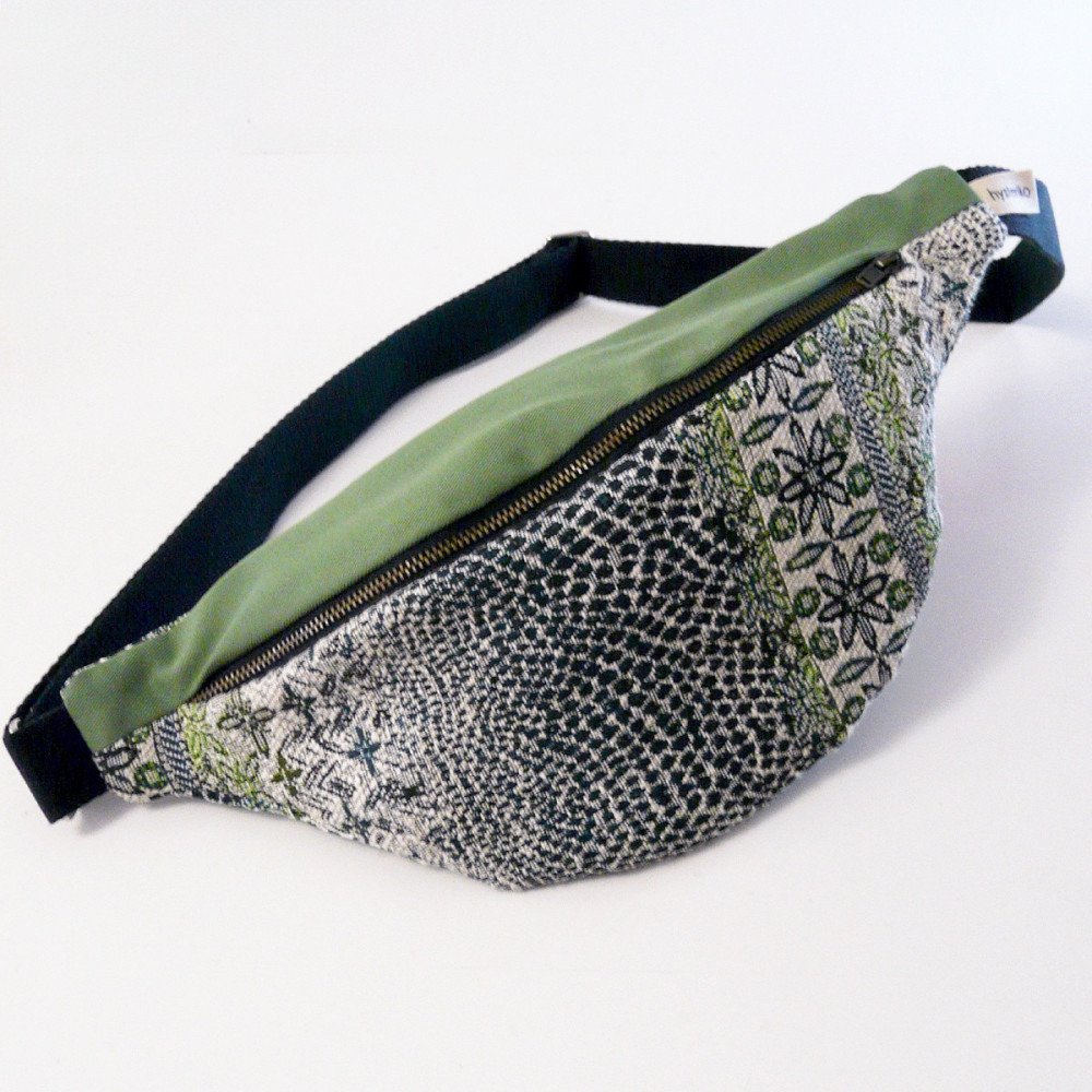 Sac banane femme Fanny Canopée en jacquard vert et gabardine vert tendre